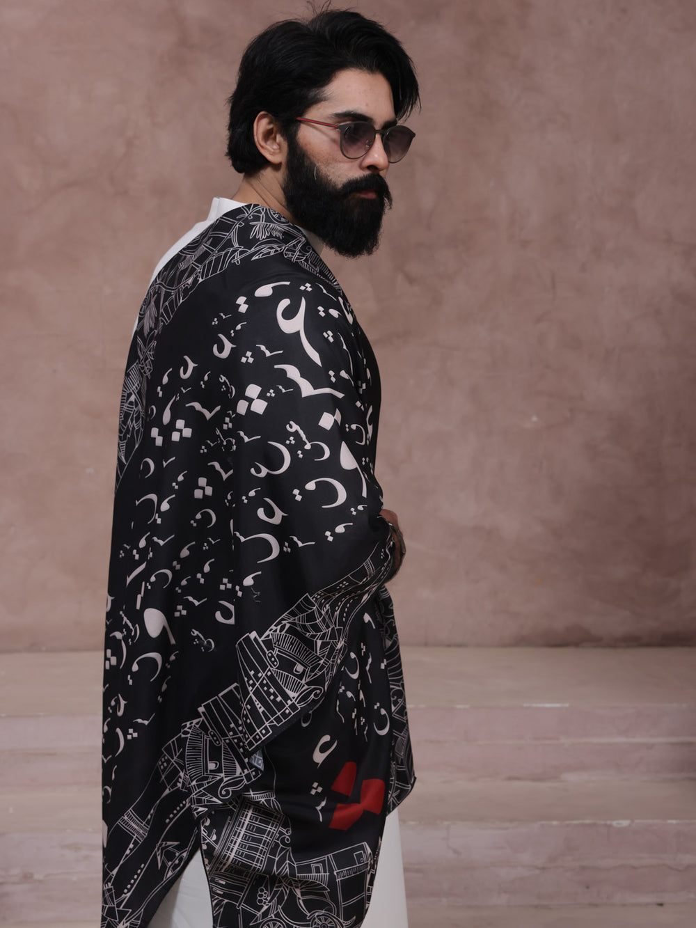 Black Calligraphed Stole for Men with Letter-Writing Kit For Men