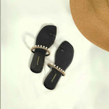 Gala Pearl – Minimal Toe-Ring Flats with Pearl Chain Detail For Women