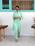 Aqua Marine Co-Ord Set: Shirt & Straight Pant For Women