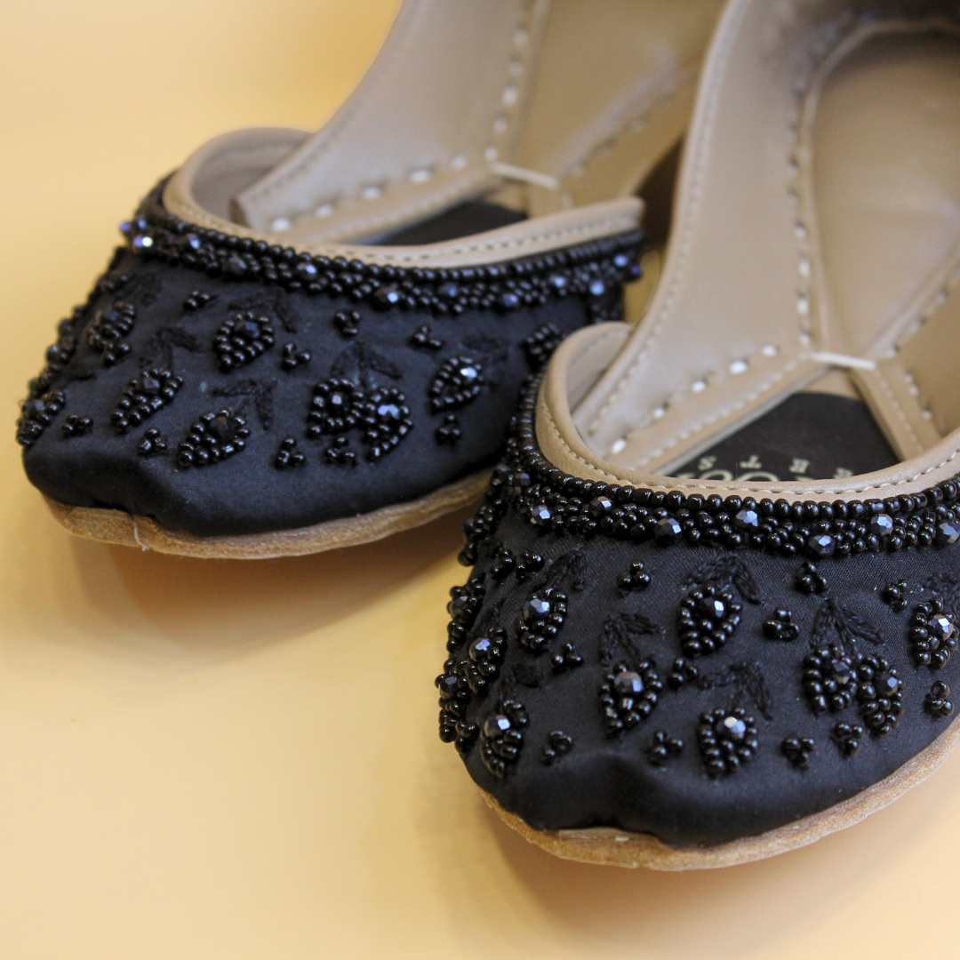 One-of-a-Kind Black Raw Silk Slides – Handcrafted Elegance For Women