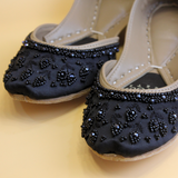 One-of-a-Kind Black Raw Silk Slides – Handcrafted Elegance For Women