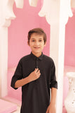 Pitch Black Kurta and Trouser Set with Shirt Collar For Boys