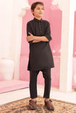 Pitch Black Kurta and Trouser Set with Shirt Collar For Boys