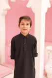 Pitch Black Kurta and Trouser Set with Shirt Collar For Boys