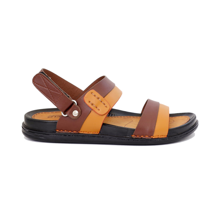 Black & Brown Color Stripe Design Leather Sandals For Men