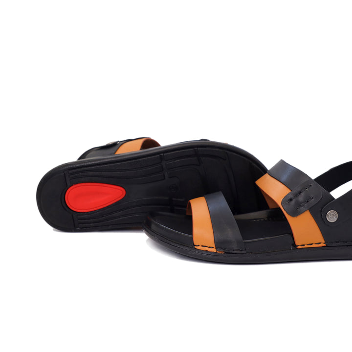 Black & Brown Color Stripe Design Leather Sandals For Men