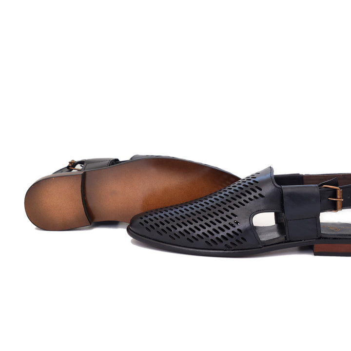 Black Color Mild Leather Sandals For Men