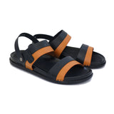 Black & Brown Color Stripe Design Leather Sandals For Men