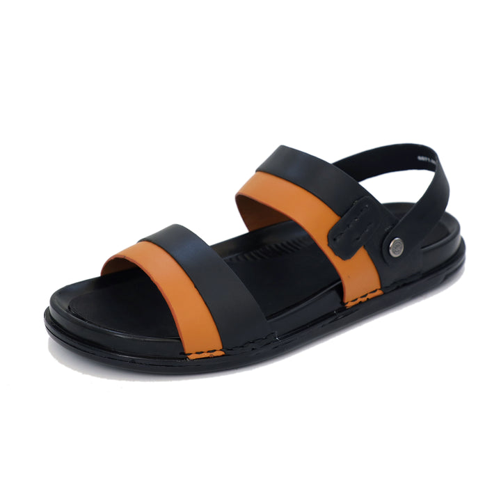 Black & Brown Color Stripe Design Leather Sandals For Men