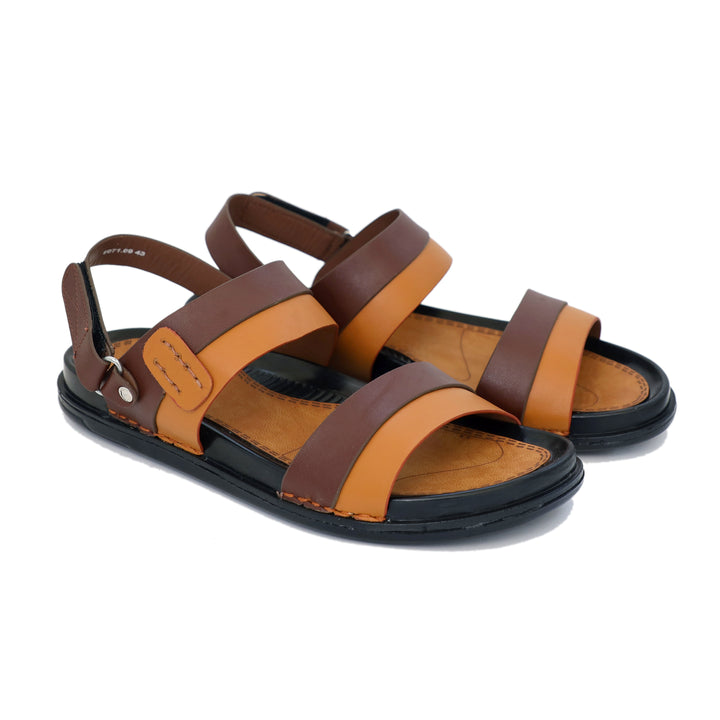 Black & Brown Color Stripe Design Leather Sandals For Men