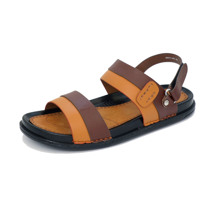 Black & Brown Color Stripe Design Leather Sandals For Men