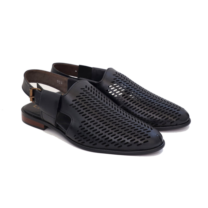 Black Color Mild Leather Sandals For Men