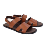Dark-Brown & Mustard Leather Sandals For Men