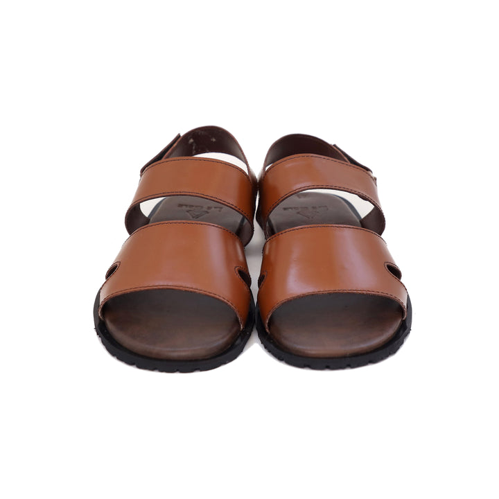 Dark-Brown & Mustard Leather Sandals For Men