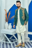 Royal Green Embroidered Prince Coat For Men