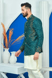 Royal Green Zari Embroidered Prince Coat For Men