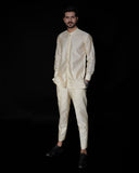 Off-White Kaamdani Embroidered Kurta Set with Waistcoat For Men