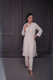 Ash Grey Kalidaar Co-Ord Set: Shirt & Straight Pant For Women