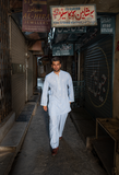 Sky Blue Short Embroidered Kurta with Farshi Shalwar For Men