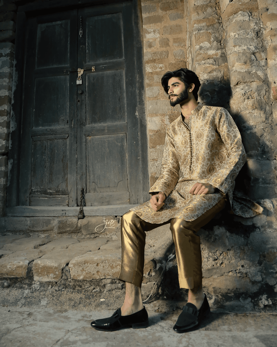 Beige 2-Piece Kurta Suit with Formal Pants For Men