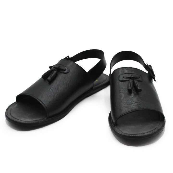 Black Color With Black-Tassels Leather Sandals For Men