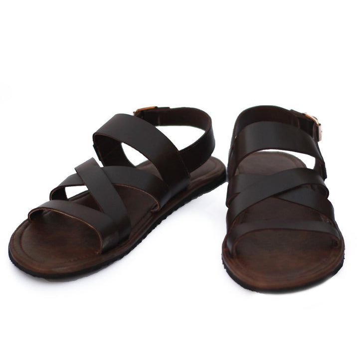 Brown Color Stripe Style Sandals For Men