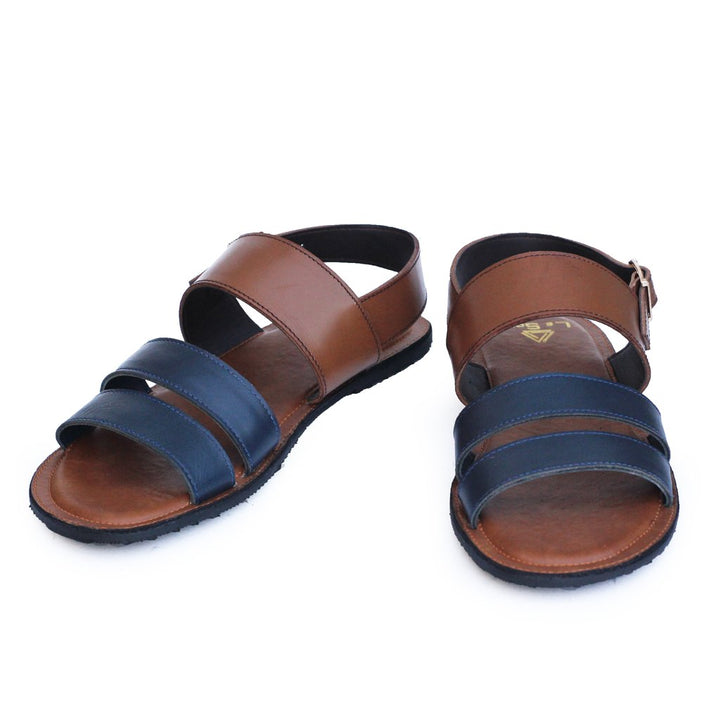 Tan & Blue Color Leather Sandals For Men