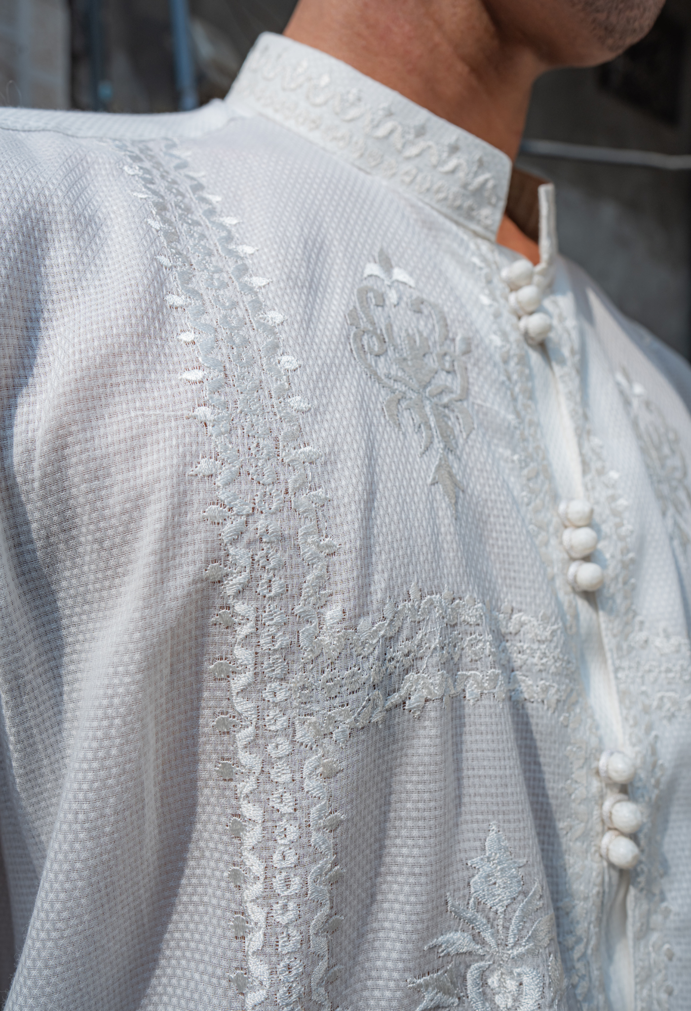 Elegant White Embroidered Kurta with Farshi Shalwar For Men