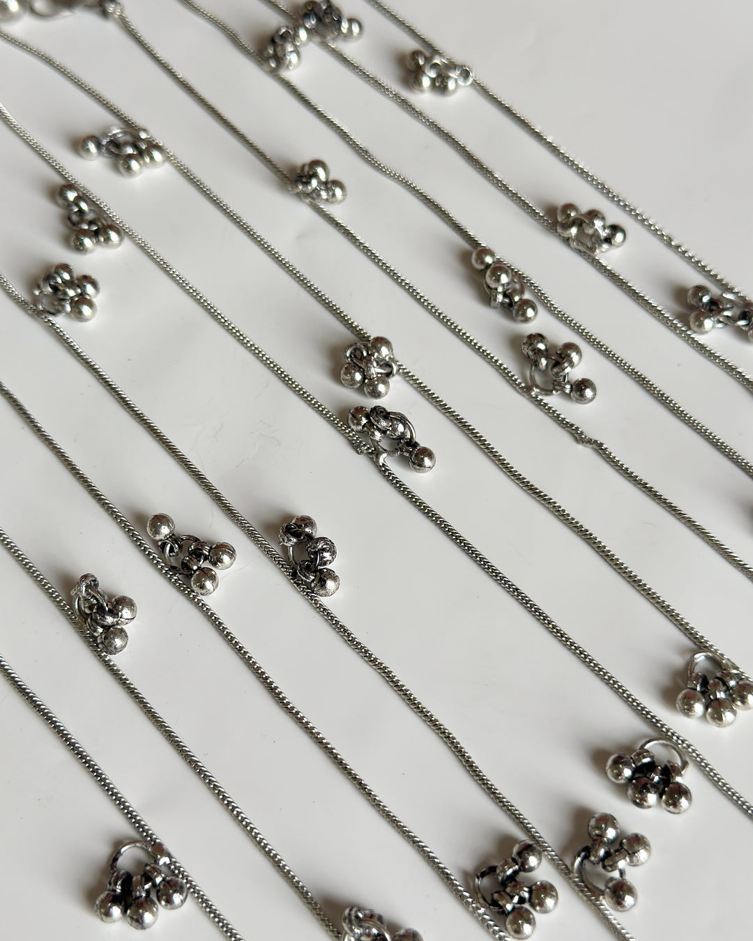 Tri Ghungru Payal – 13 Inches | Oxidised German Silver | Silent Ghungru For Women