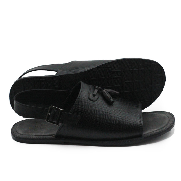 Black Color With Black-Tassels Leather Sandals For Men