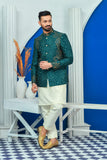 Royal Green Zari Embroidered Prince Coat For Men