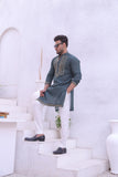 Green Color Mirror Work Embroidery Kurta Pajama For Men