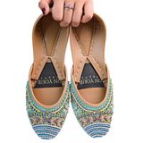 Sky Blue Raw Silk Slides – Handcrafted Elegance, Uniquely Yours For Women