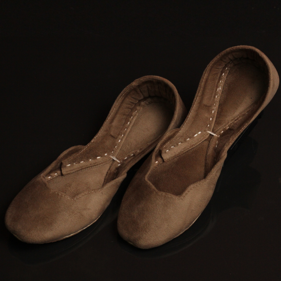 Camel Brown Velvet Khussa – Elegant & Handmade Comfort For Women