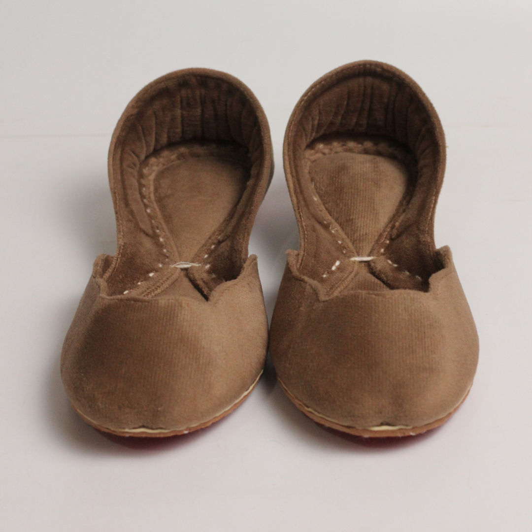 Camel Brown Velvet Khussa – Elegant & Handmade Comfort For Women