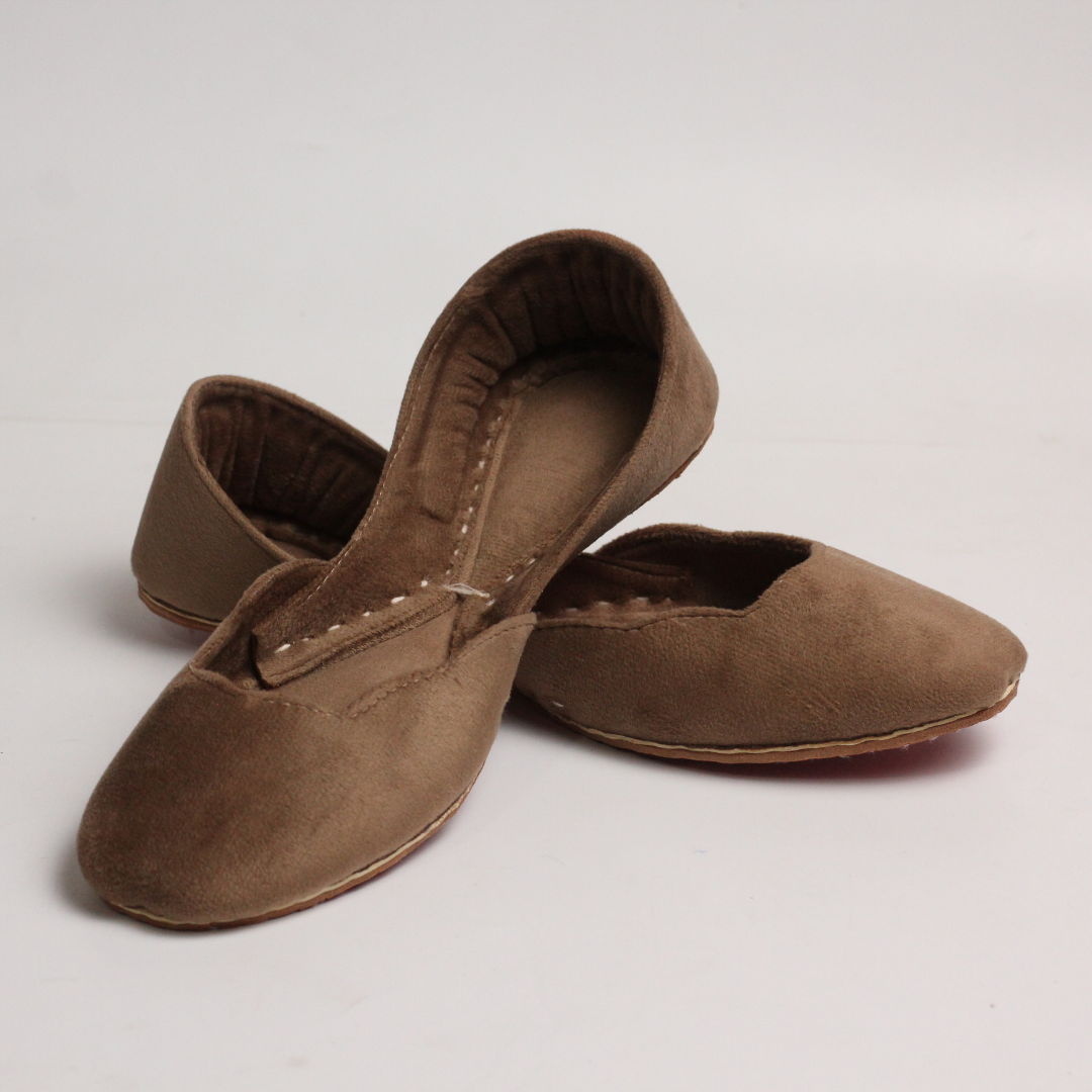 Camel Brown Velvet Khussa – Elegant & Handmade Comfort For Women