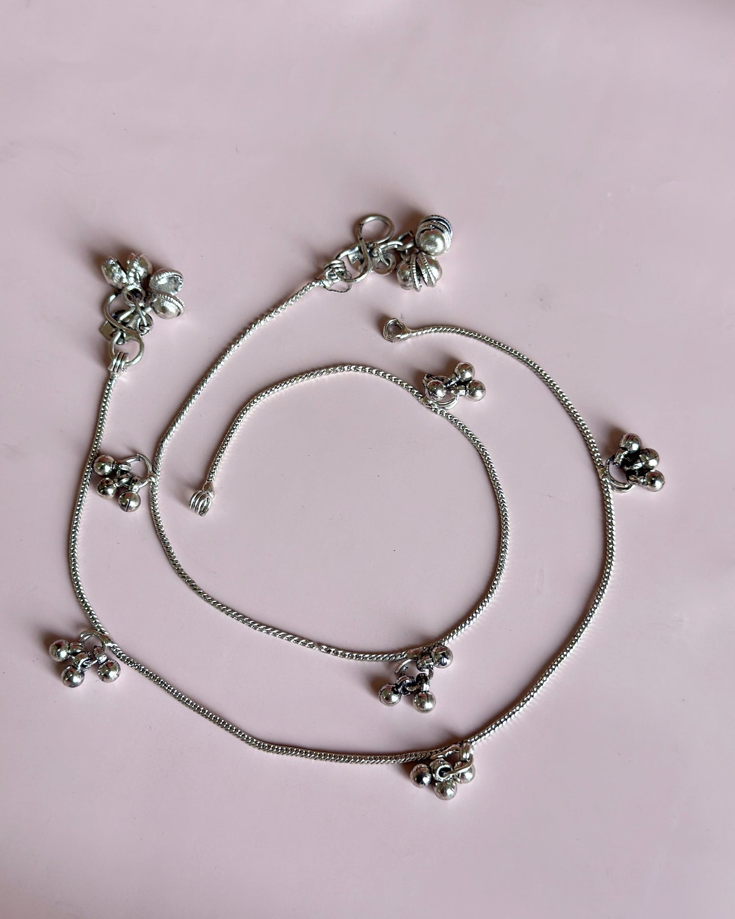 Tri Ghungru Payal – 13 Inches | Oxidised German Silver | Silent Ghungru For Women