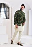 Green Color Golden Embroidered Prince Coat For Men