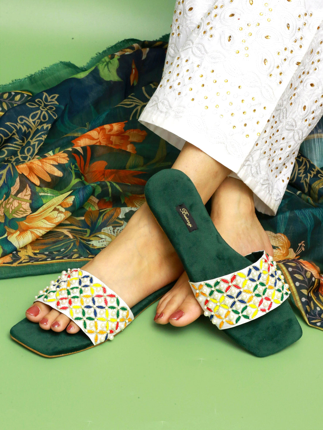 Suzen | Glamorous Flat Sliders by Bustangi For Women