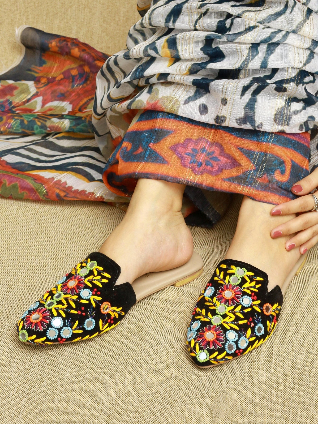 Artistic Elegance: Embroidered Mules For Women