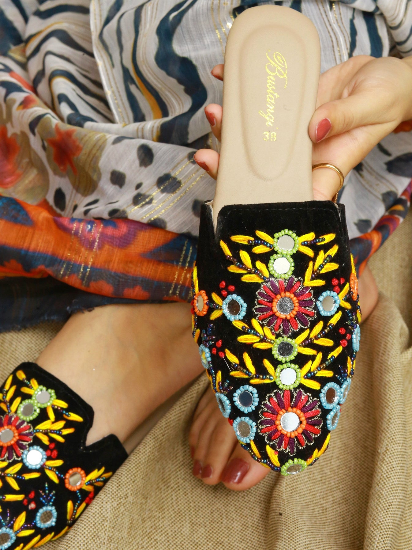 Artistic Elegance: Embroidered Mules For Women