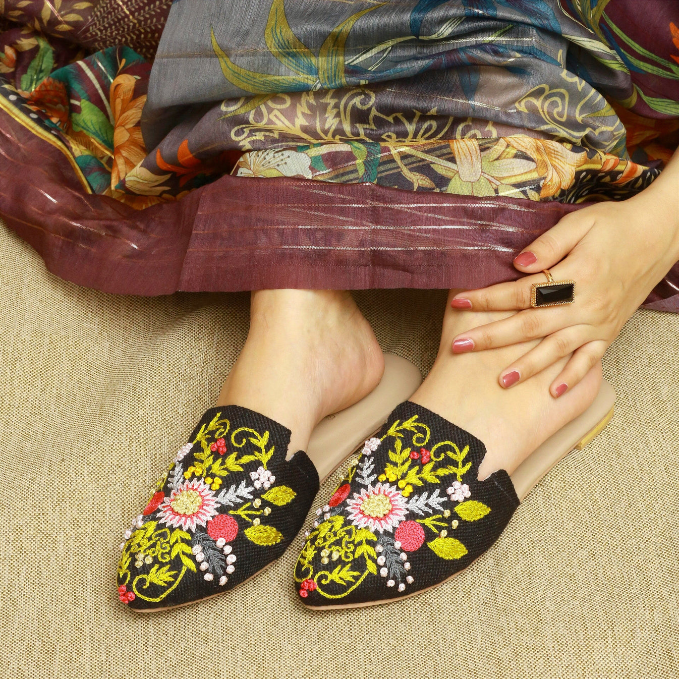 Artful Elegance: Embroidered Mules For Women
