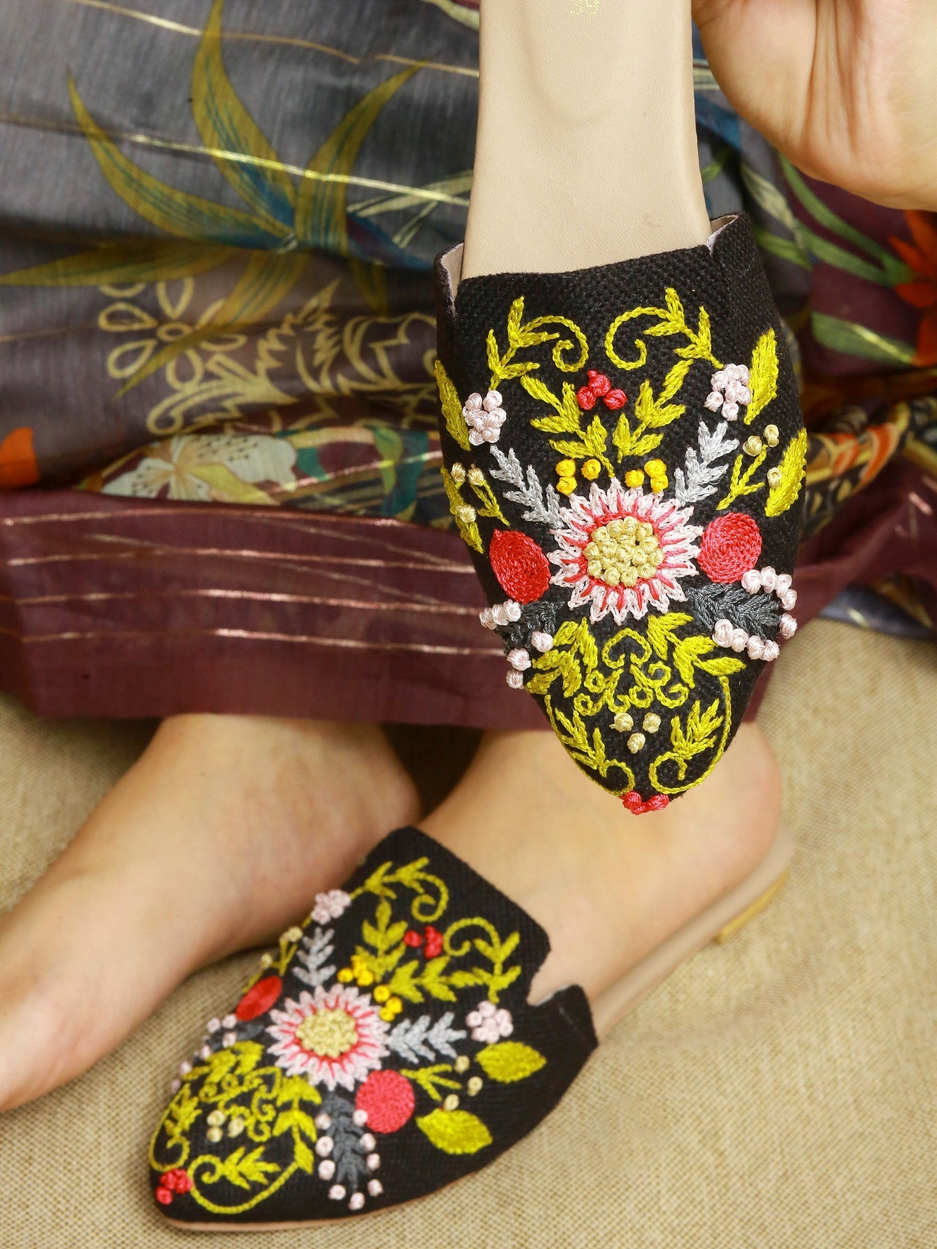 Artful Elegance: Embroidered Mules For Women
