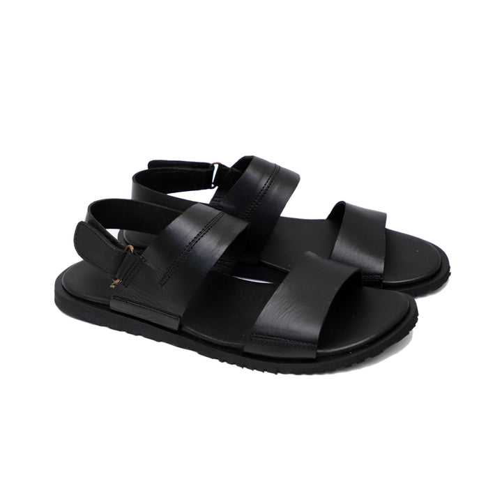 Black Color Stripe Design Leather Sandals For Men