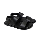 Black Color Stripe Design Leather Sandals For Men