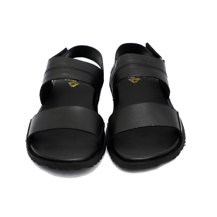 Black Color Stripe Design Leather Sandals For Men