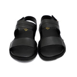 Black Color Stripe Design Leather Sandals For Men