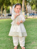 Luxurious White Katan Silk Festive Dress For Girls
