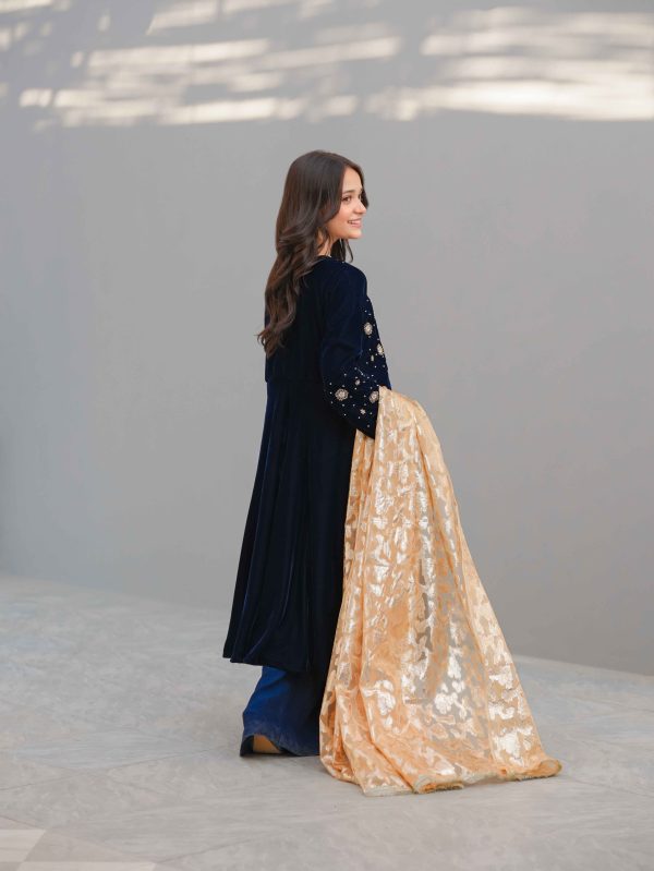 Neelam-e-Sitara – Navy Blue Velvet Frock with Sharara For Girls