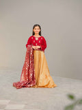 Red Velvet Kurti with Shimmer Silk Lehenga and Banarsi Jacquard Dupatta For Girls